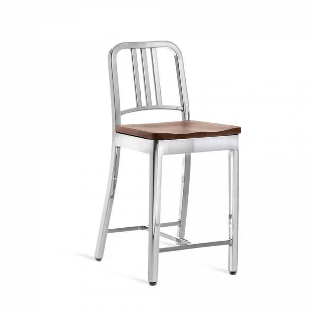 Emeco Высокий табурет из алюминия и дерева со спинкой 1104 navy® sun-id-1395173 - Вид №1