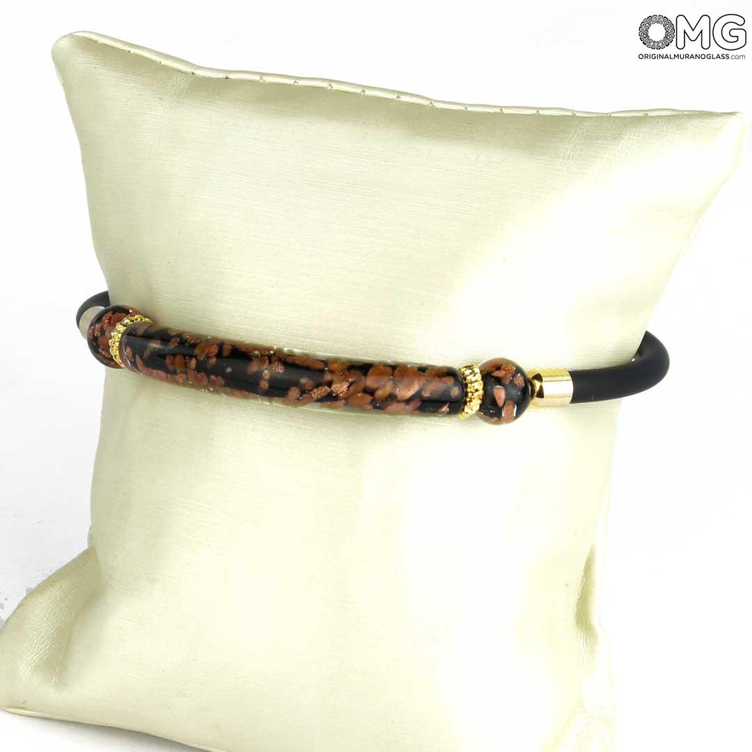 3722 ORIGINALMURANOGLASS Браслет Серена - чёрный с авантюрином - муранское стекло OMG 18 см  - Вид №1