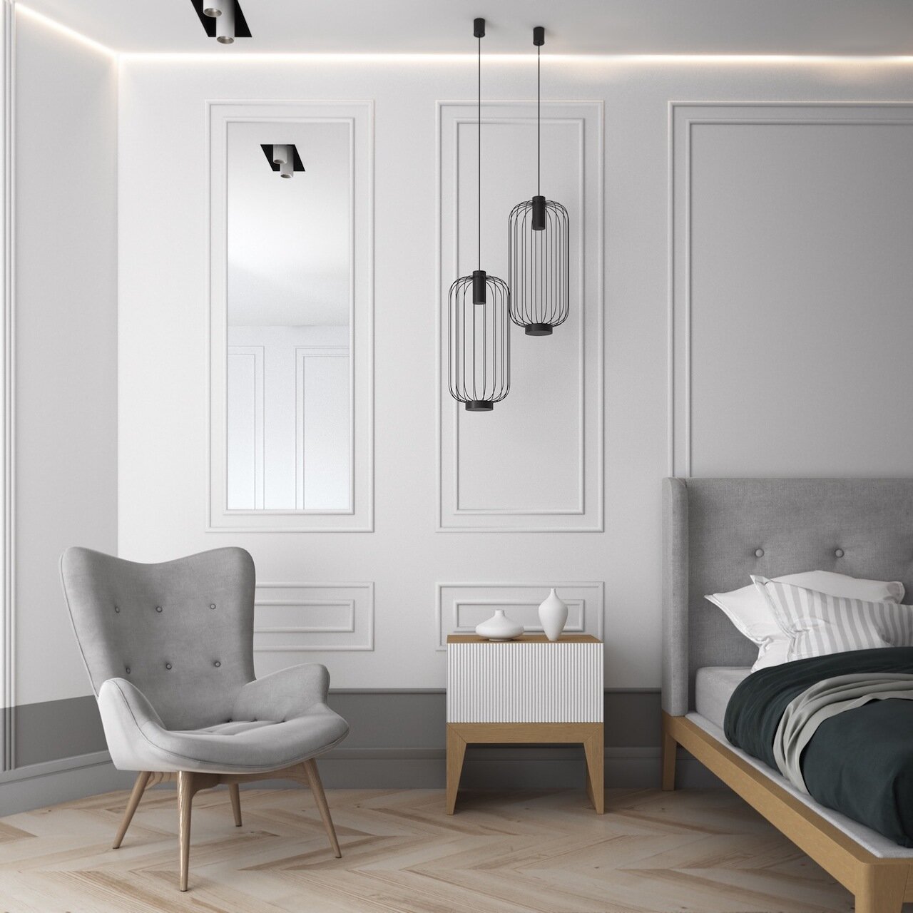 Тумбочка прикроватная с ящиком и рисунком "Полоска" Still New BRAGIN DESIGN  256444 Белый  - Вид №1