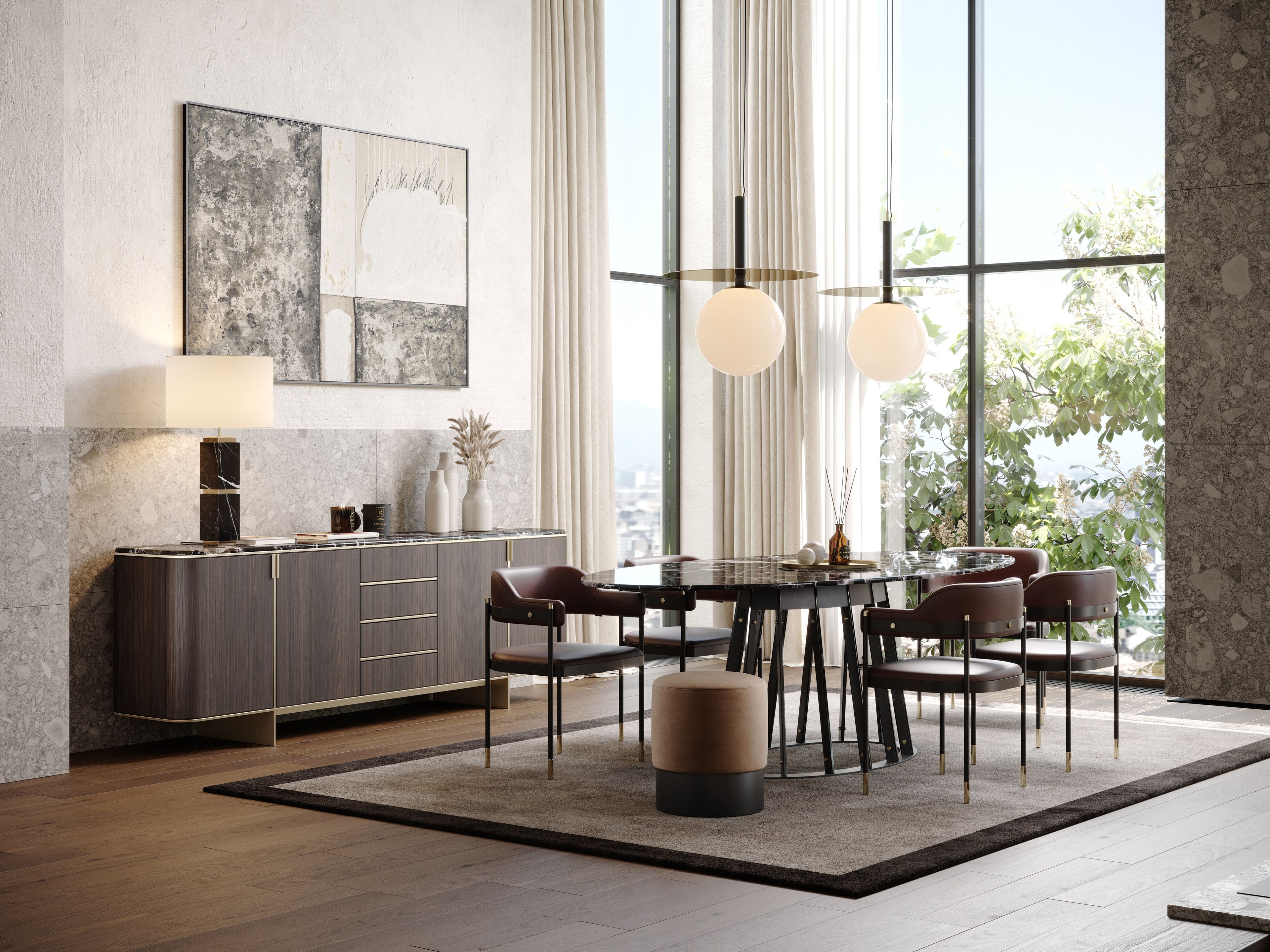 Овальный обеденный стол из черного мрамора Marquina Laskasas ANN ARCH-00034076 - Вид №3