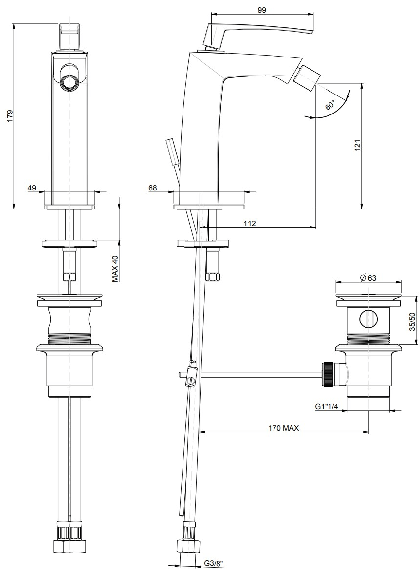 Rubinetterie Frattini Смеситель для биде, однорычажный Luce sun-id-1416122 - Вид №1