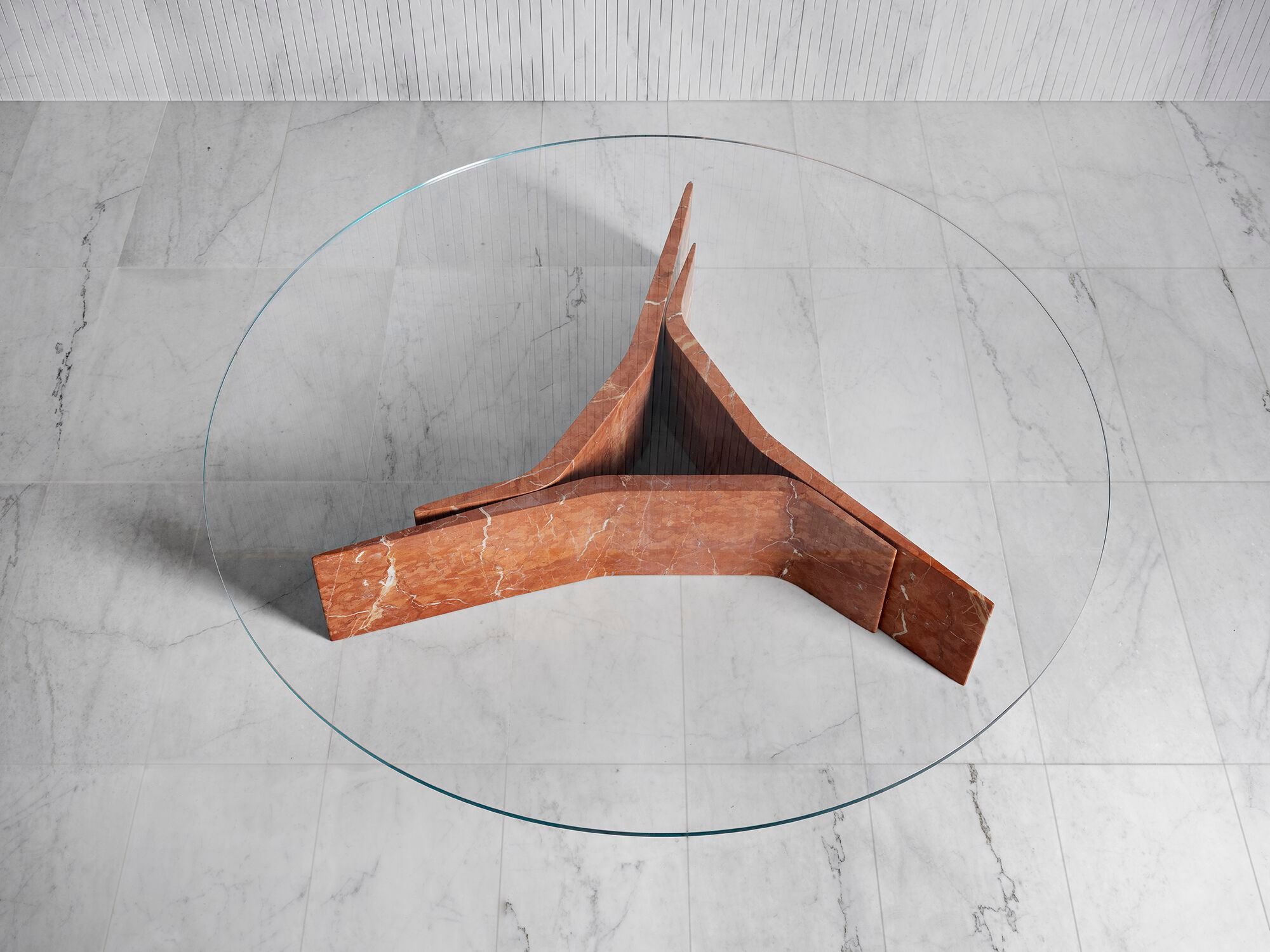 Низкий круглый журнальный столик из мрамора и стекла LUCE DI CARRARA провод ARCH-00100803 - Вид №1