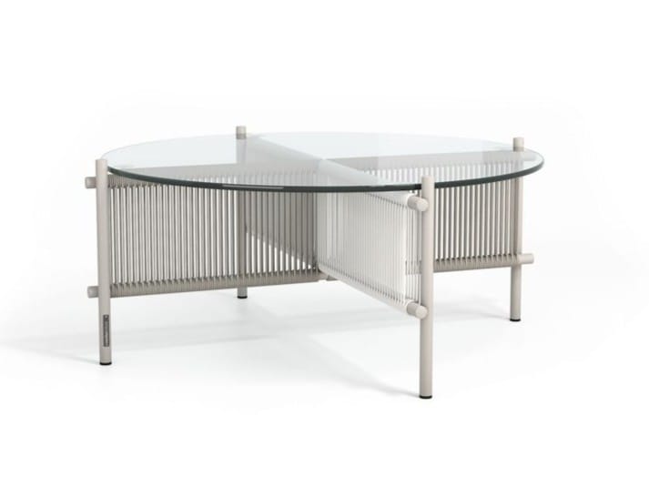 Круглый алюминиевый и стеклянный садовый столик ROCHE BOBOIS путешественник ARCH-00138051