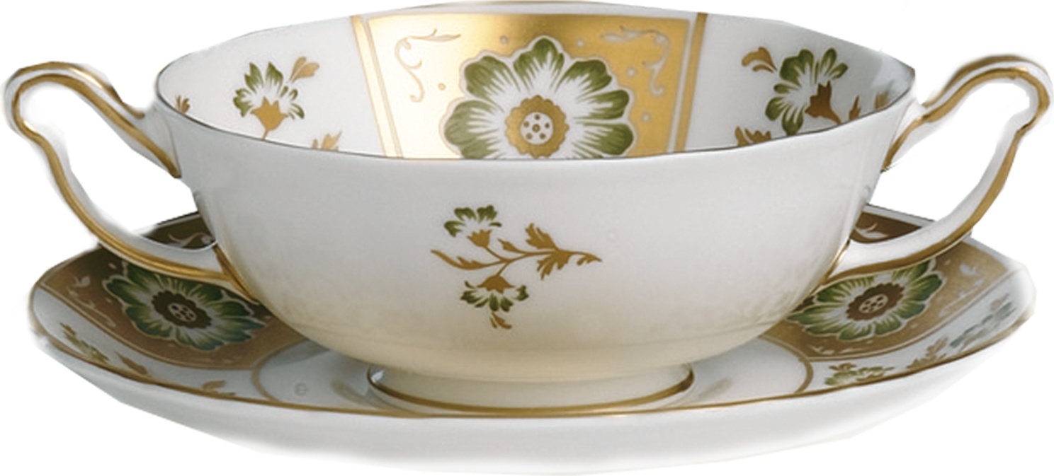 90757 Royal Crown Derby Чашка суповая с блюдцем Royal Crown Derby"Дерби, зеленый декор"300мл Фарфор костяной 