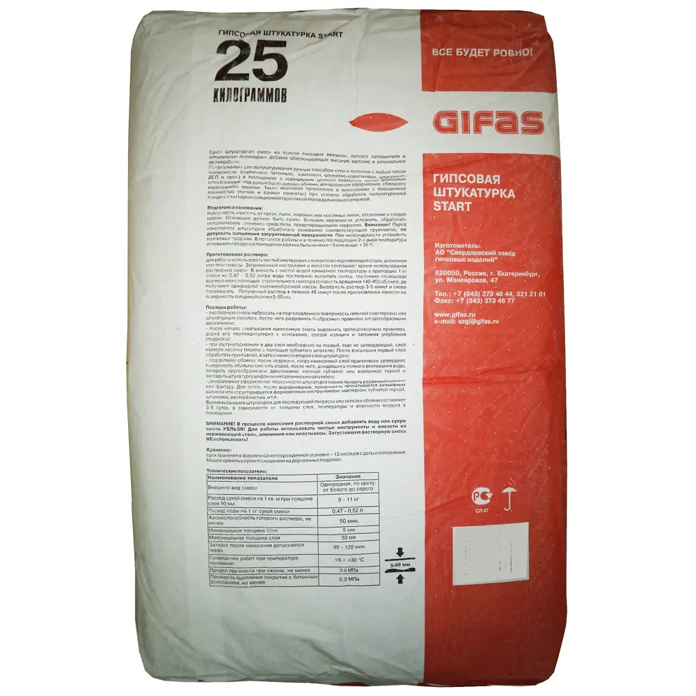 Штукатурка гипсовая Gifas Start 25 кг STLM-2183752 - Вид №1