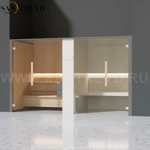 Effegibi LOGICAFILO SH LO41010005 Комбинированная баня: хаммам и сауна. Установка: в нишу. Мощность: 10,5 кВт макс. Размеры: длина 373 см, ширина 171 см. Отделка: канадский хемлок, матовый лакированный серый аллюминий и бежевый ламинат из керамогранита.