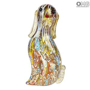 1417 ORIGINALMURANOGLASS Фигурка собаки Миллефиори Муррины золото - Cane Millefiori Oro - муранское стекло  см