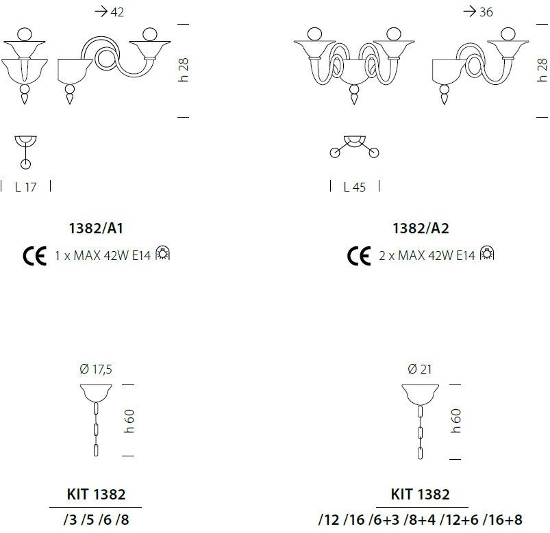 Sylcom Настенный светильник из дутого стекла с кристаллами Dolfin 1380/1382 - Вид №3