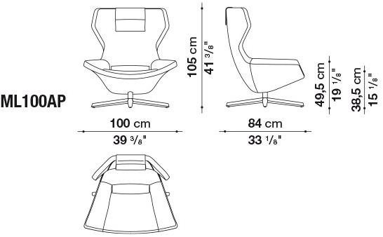 B&B Italia Вращающееся кресло из ткани с 4 спицами и высокой спинкой Metropolitan sun-id-1409522 - Вид №5