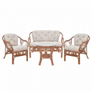 Лаундж зона из ротанга на 4 персоны с подушками миндаль Gentoni IMPEX  00-3950007 Бежевый;коричневый