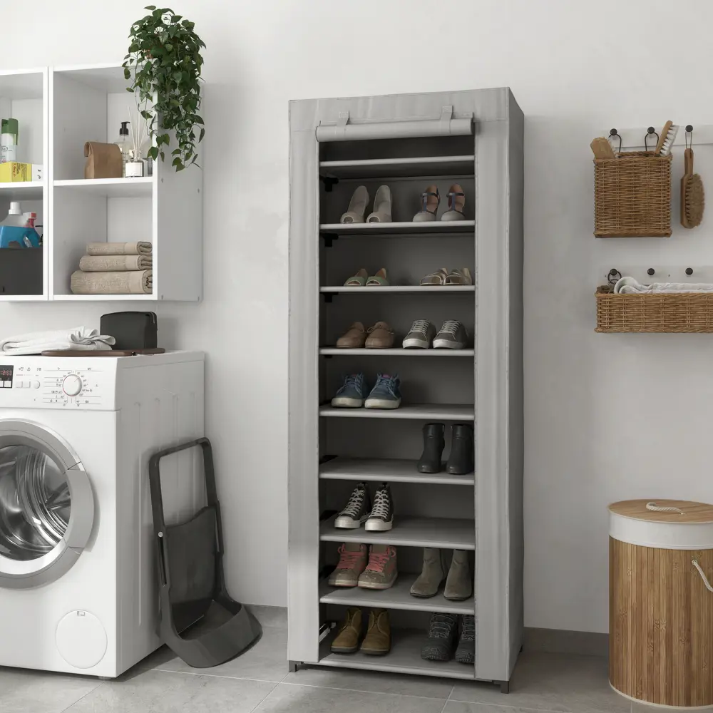 Стеллаж для обуви Spaceo 160x60x35 см 9 полок металл/нетканый материал цвет гранит STLM-2153689 - Вид №9