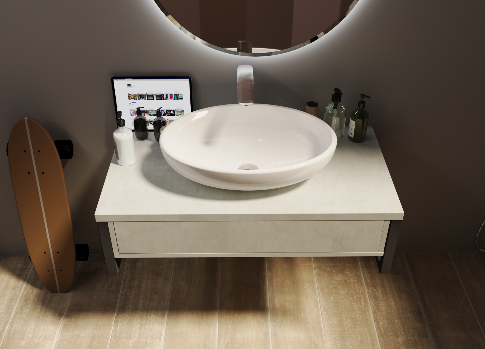 У85853 Тумба GRUNGE LOFT 100П 1в.я Бетон светлый 1 Marka GRUNGE LOFT  - Вид №2