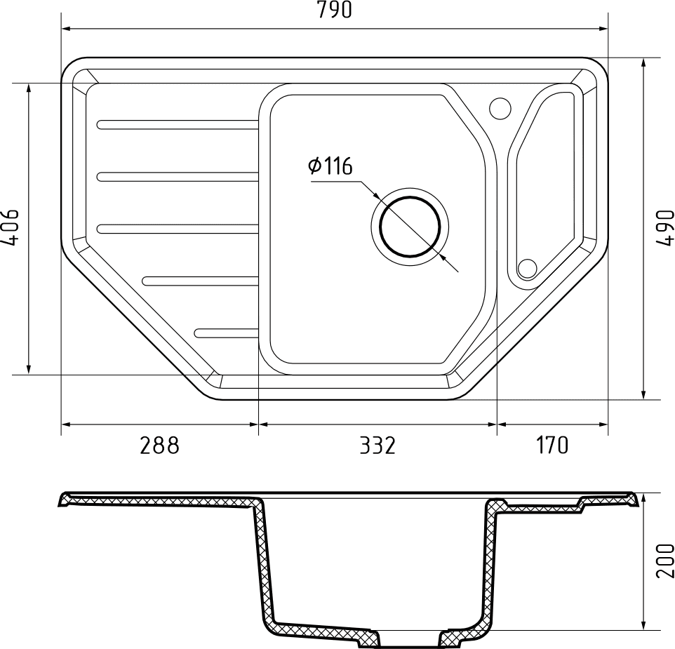 Кухонная мойка Искусственный камень CORNER S312 GranFest C-800E-S312 - Вид №1