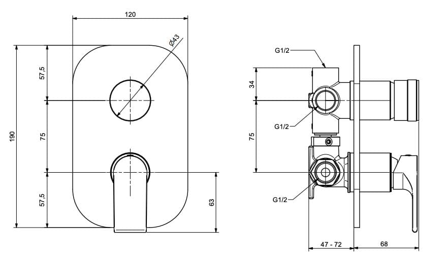 Однорычажный встраиваемый смеситель для душа с переключателем Bugnatese Simple ARCH-00127665 - Вид №2