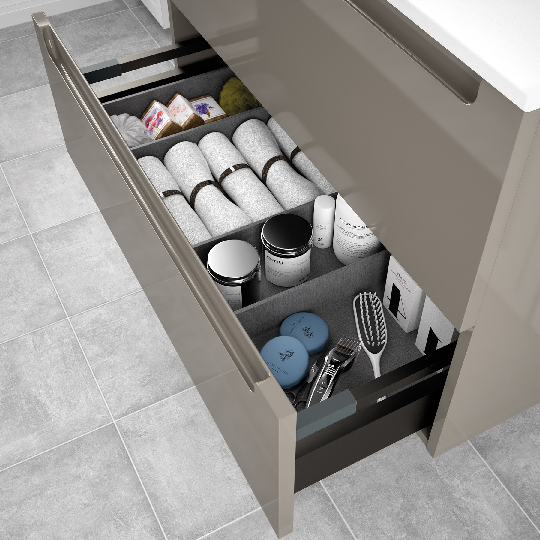 26680 SALGAR Мебель под умывальник MONTERREY 800 2 металлических ящика GLOSS TAUPE 797 x 540 x 450 мм Глянцевый серый  - Вид №2