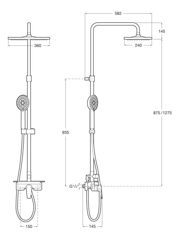 Хромированная латунная настенная душевая колонна с ручным душем Roca M-SQUARE 5A9B90C00 ARCH-00050502 - Вид №2