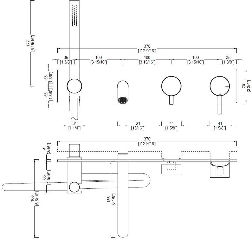 RIFRA Смеситель для душа / ванны настенный с переключателем и ручным душем Forty 1210341/2 - Вид №1