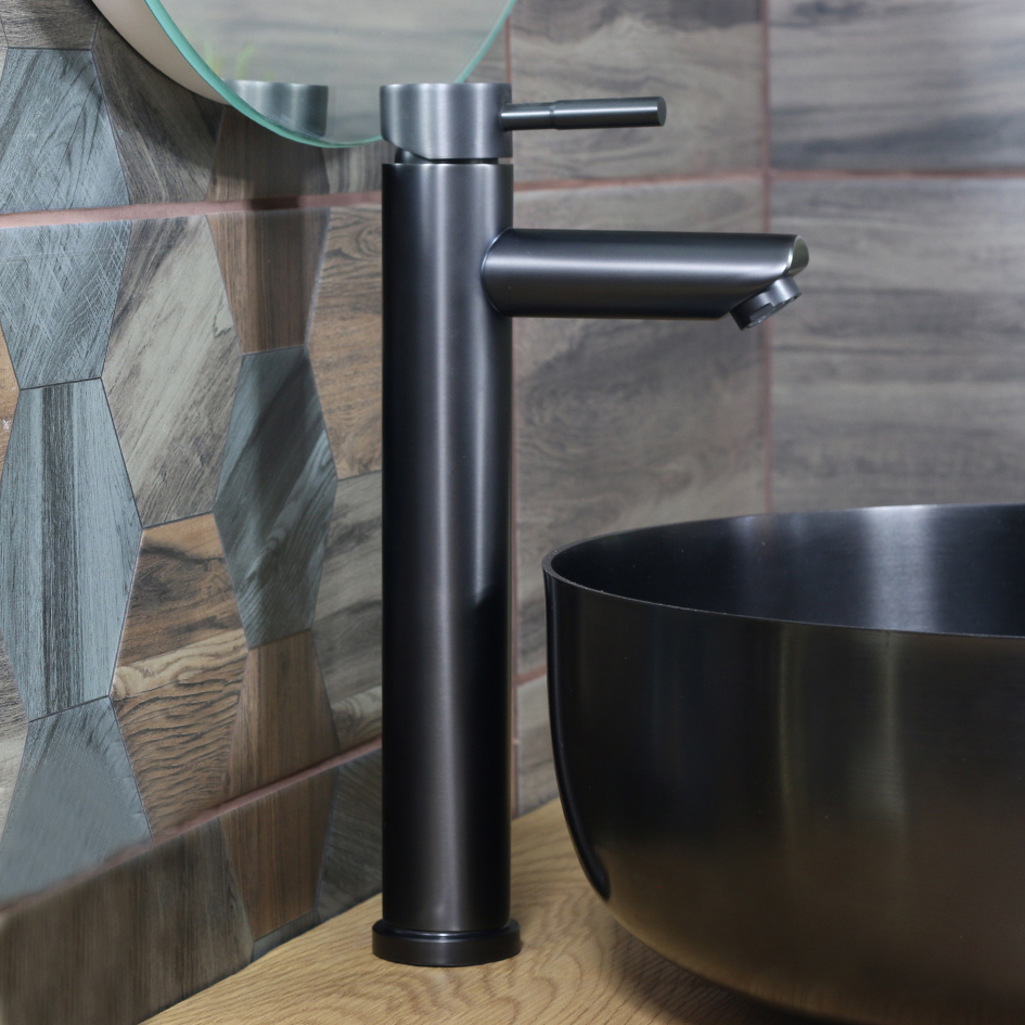 Смеситель д/ум MELANA-610102PVD-B Tondo нерж.сталь, однорычажный, графит 