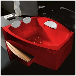 Ванна GRUPPO TREESSE Matrix Slim V763C-KZ большая с подголовником глубокая с аэромассажем красная с золотой фурнитурой