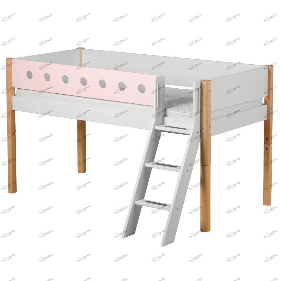 Кровать Flexa White с наклонной лестницей, 200 см, розовая лакированная 801731121