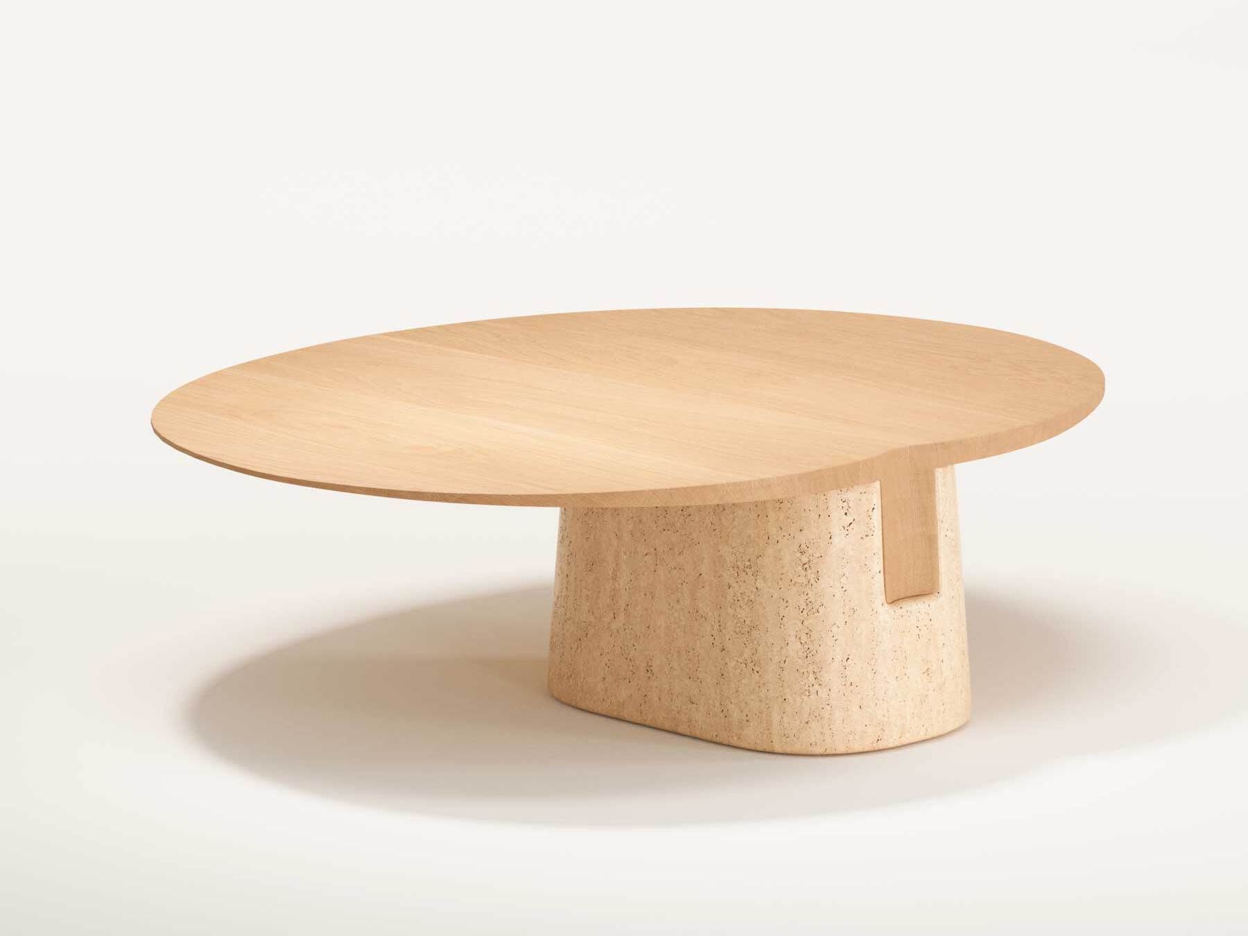 Низкий овальный журнальный столик из дерева и травертина Wewood Anchor ARCH-00091097 - Вид №15