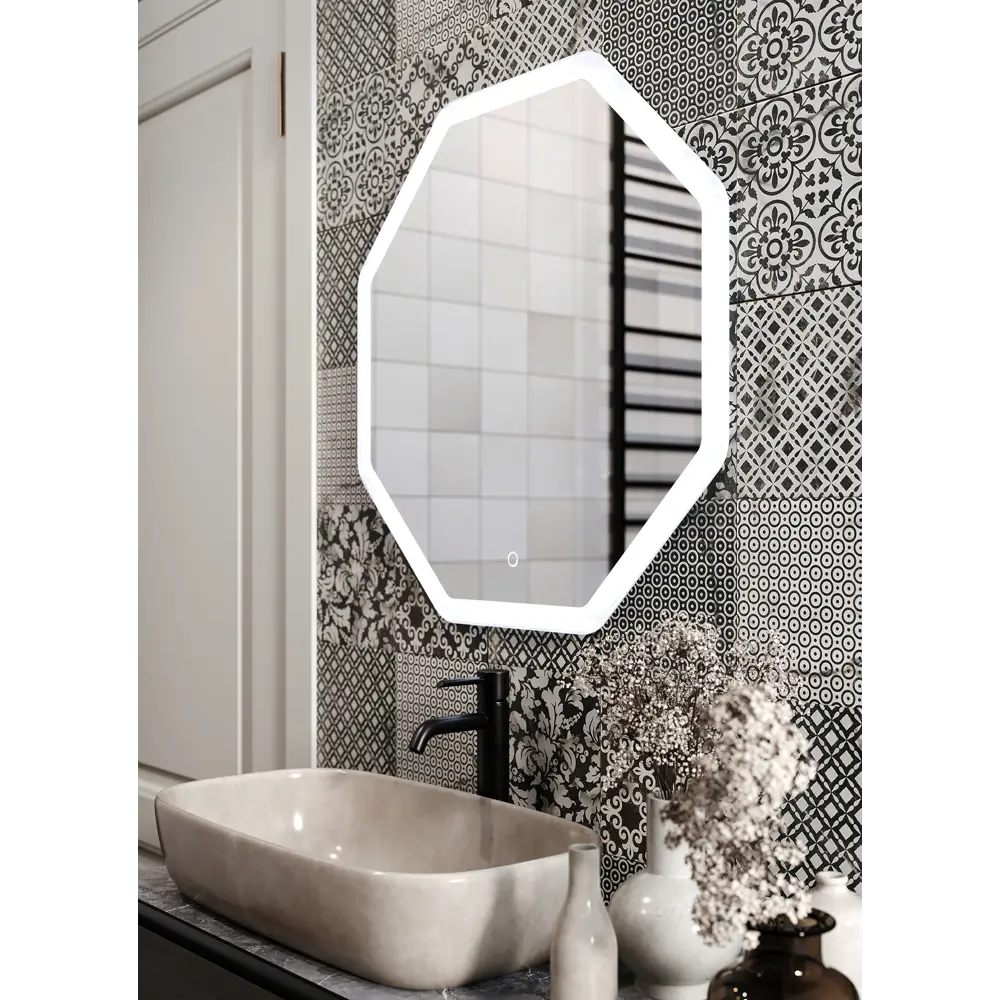 Зеркало для ванной Omega Glass Слим SD55 с подсветкой 65x65 см восьмиугольное STLM-2039795 - Вид №8