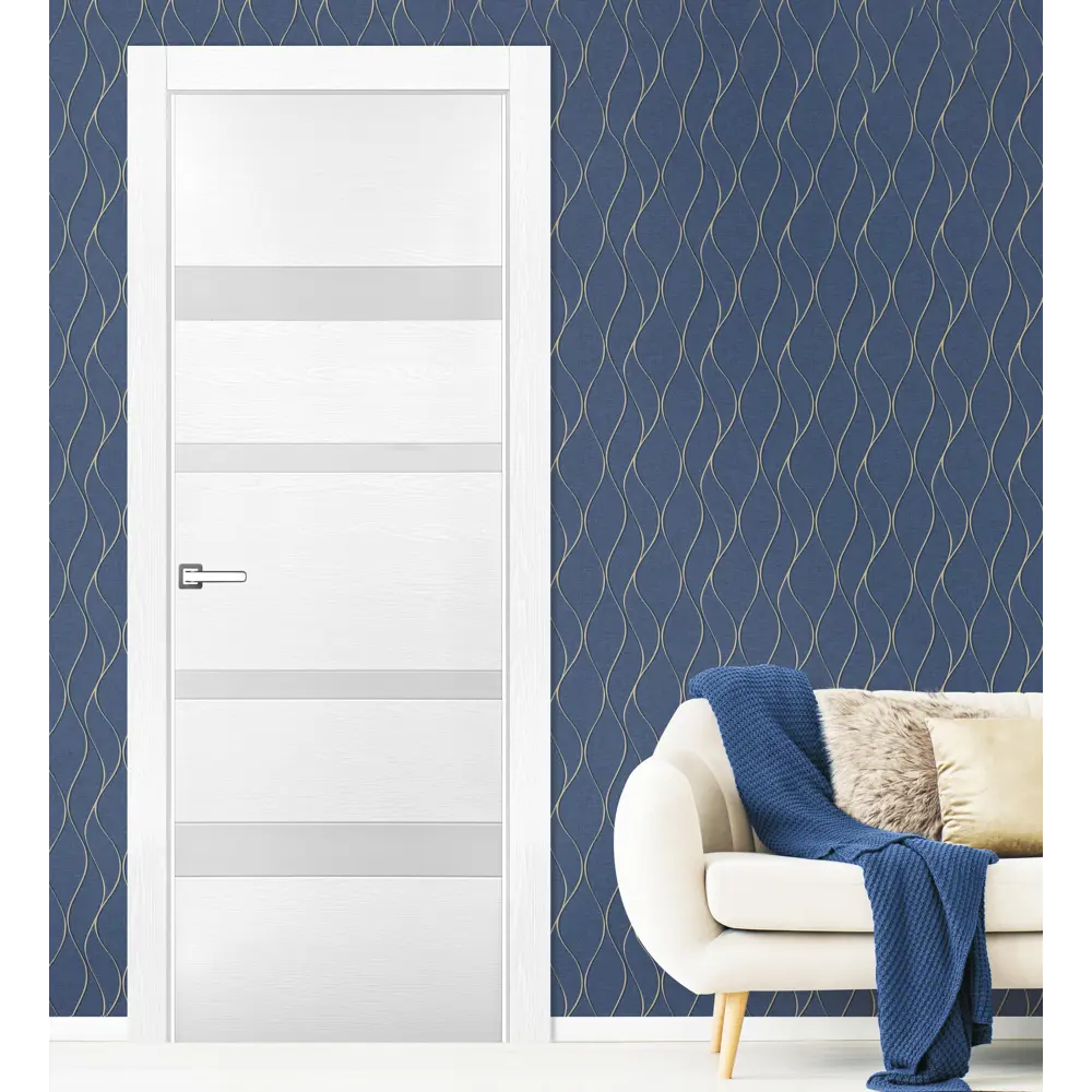 Дверь межкомнатная глухая Бостон 80x200 см ПВХ белый с замком и петлями ПРИНЦИП STLM-2008997 - Вид №1