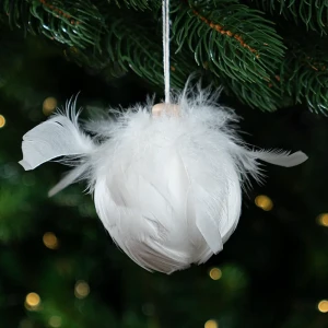 Елочный шар KREAFORTA белый с блестками и перьями ø8 см 89420669