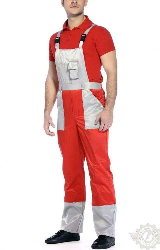 61482 Полукомбинезон "Мастер" красный-светло-серый  Летняя спецодежда  размер 48-50/182-188  - Вид №2
