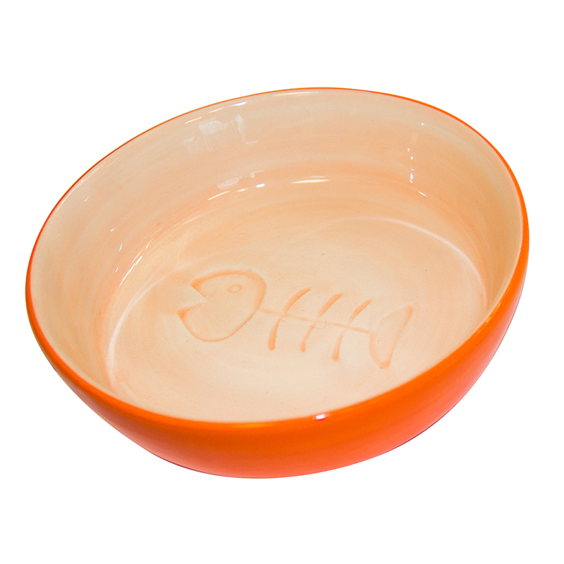 ПР0042276 Миска для кошек Рыбья кость оранжевая керамическая 12,5х3см 220мл MAJOR  - Вид №1
