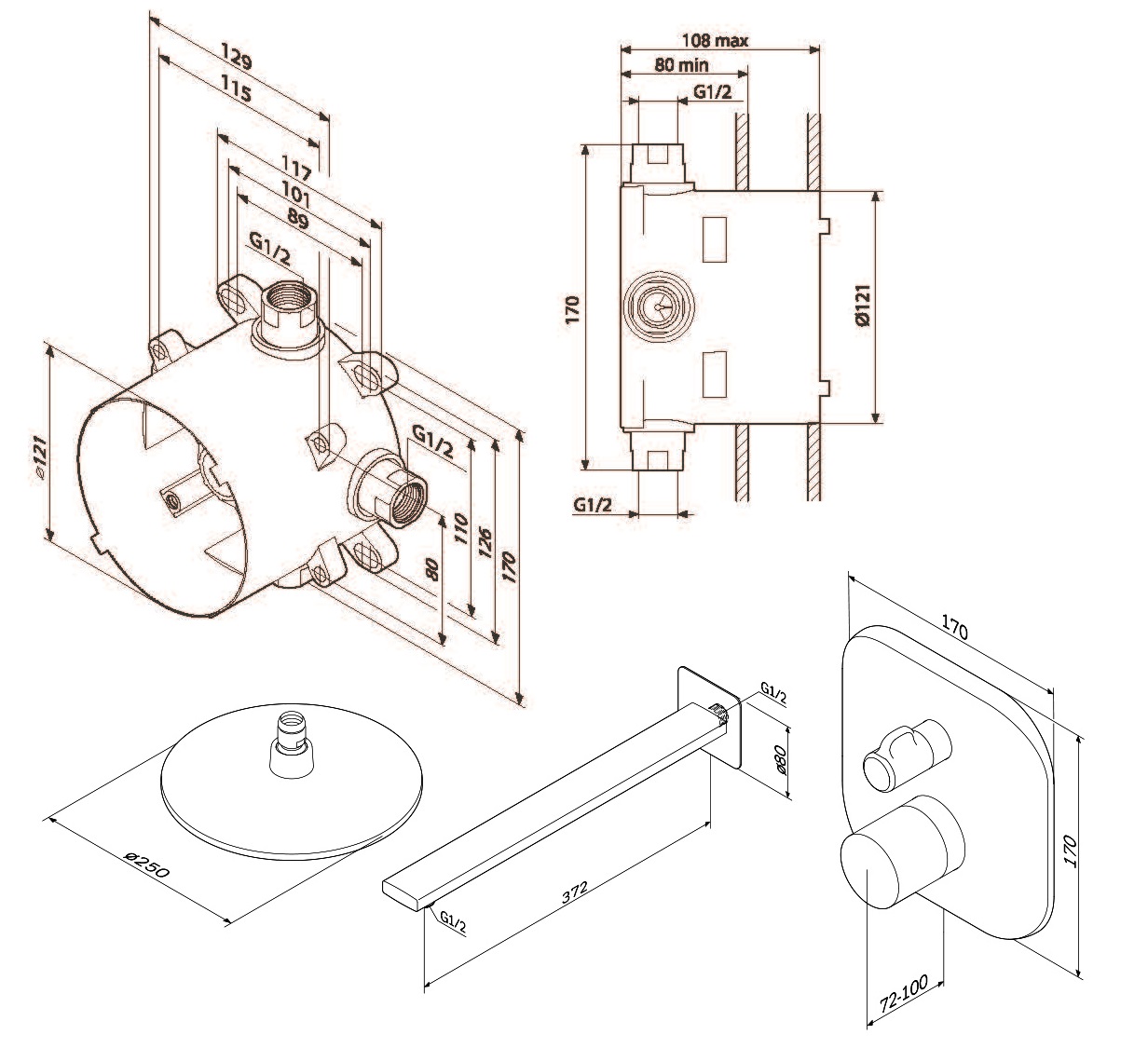FM004R000 набор скрытого монтажа на 1 потребителя с термостатом хром шт. AM.PM  - Вид №1