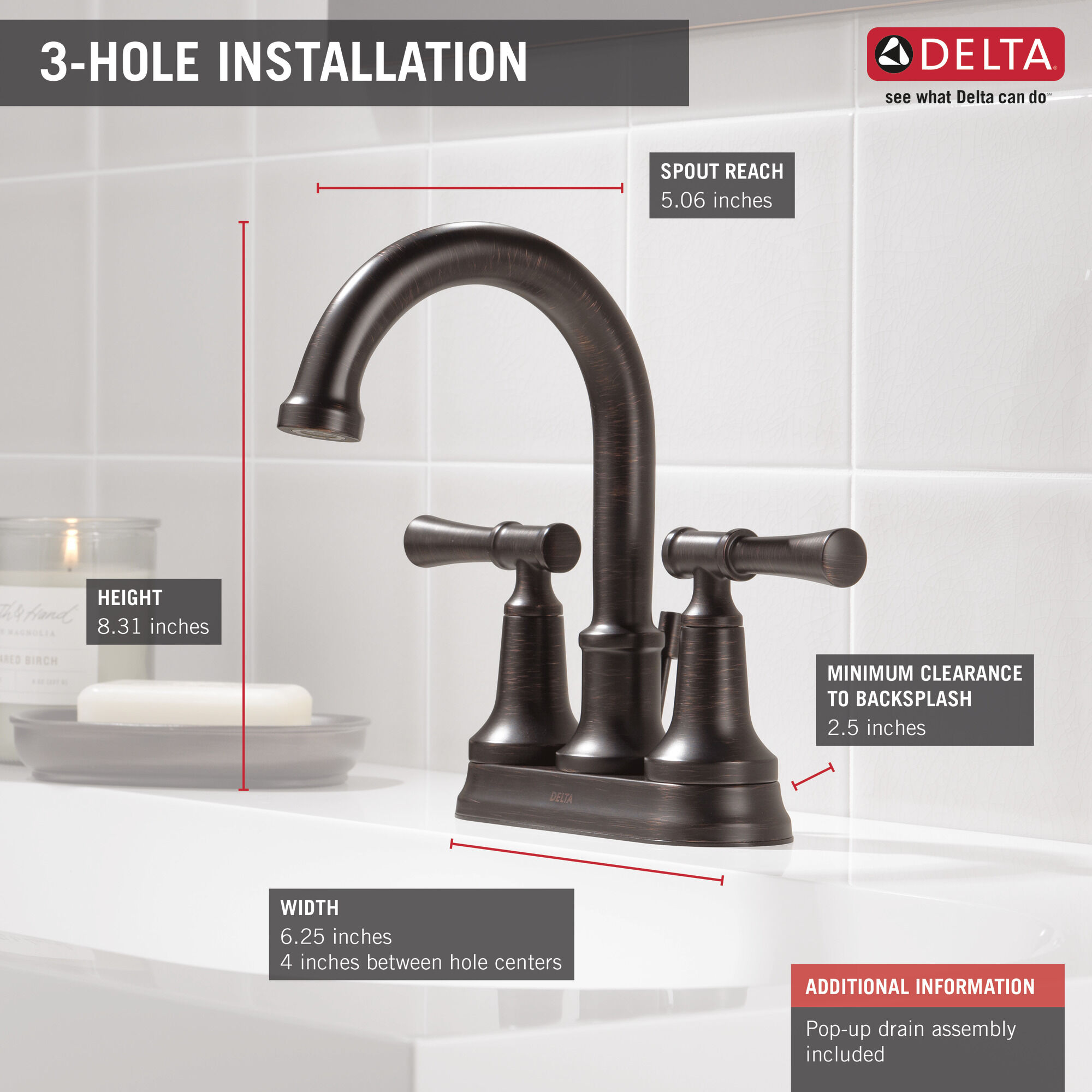 25747LF-RB Смеситель для ванной комнаты с двумя ручками Delta Faucet DELTA Венецианская бронза - Вид №1