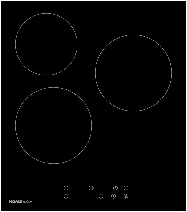 HVY43BK Электрическая индукционная панель / стеклокерамика,45 см, 3 конфорки, сенсорное управление, черный цвет HOMSAir Santreyd 