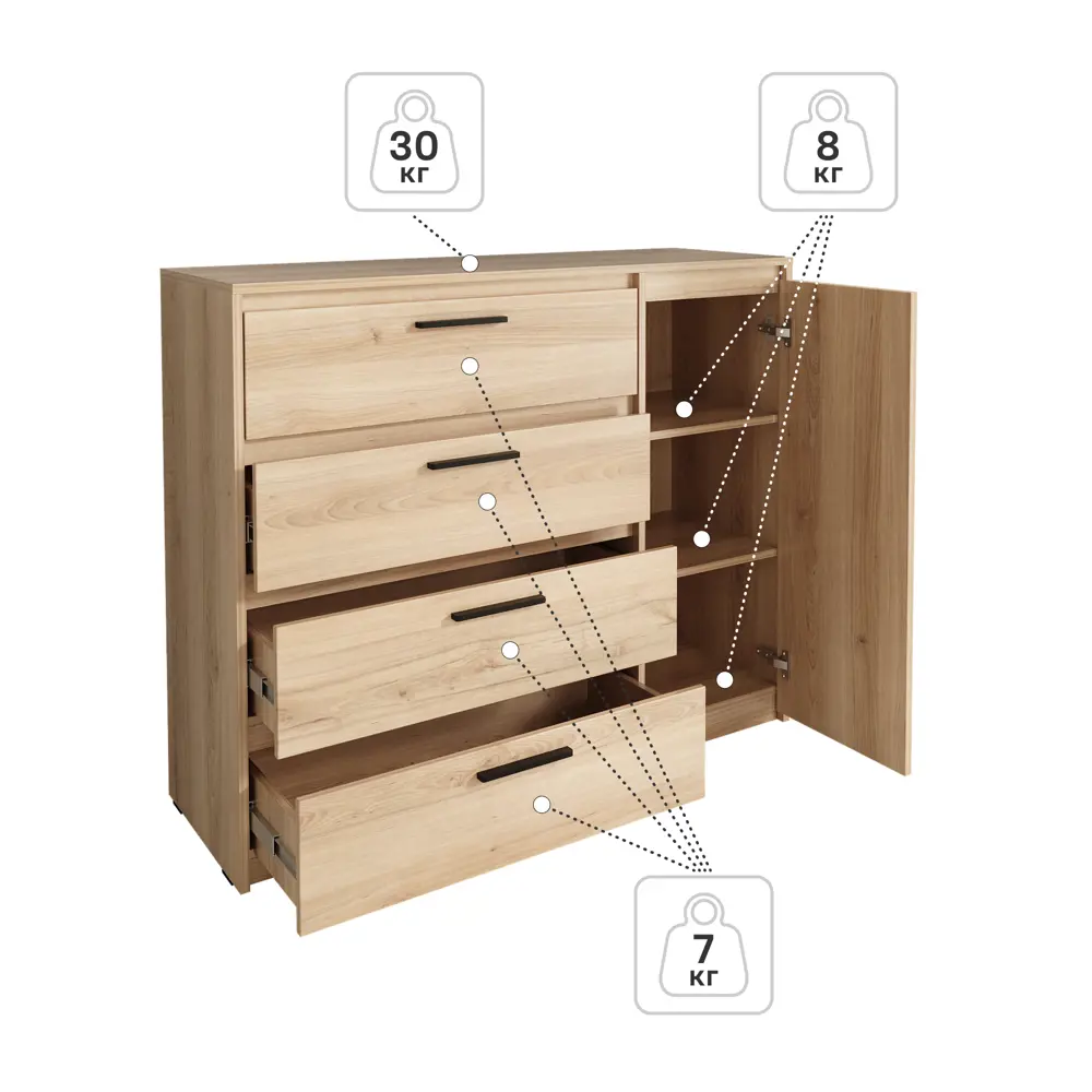 Комод Лион 4 ящика 120x100.2x41.6 см ЛДСП цвет комано Santreyd STLM-2162185 - Вид №4