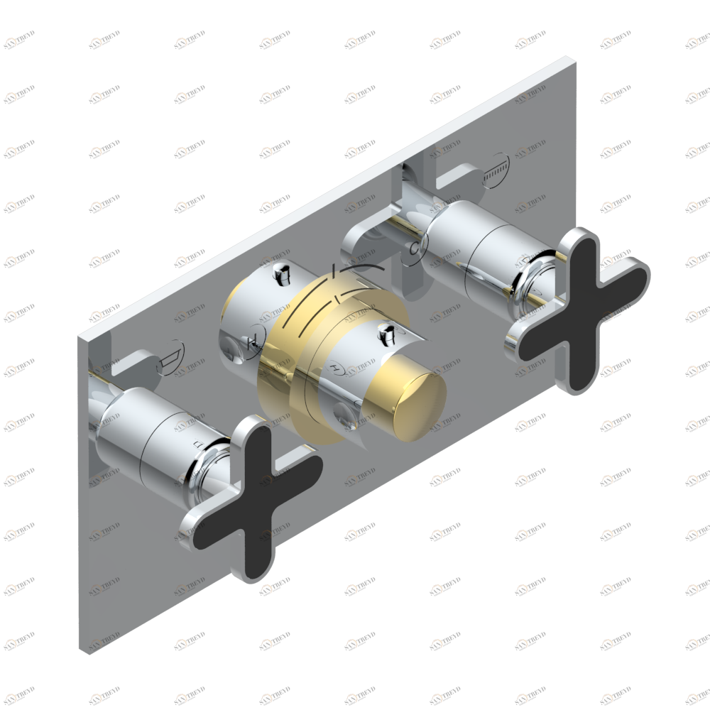 A6N-5401BEH Накладка с ручкой регулировки температуры и двумя маховиками для термостатического смесителя с горизонтальной установкой Thg-paris Profil c чёрным ониксом Хром/золото A6N 5401BEH CAT.A