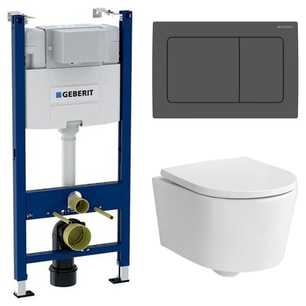 Комплект инсталляции Geberit Alpha с безободковым унитазом Sensea Neo клавиша Geberit Alpha чёрная STLM-2027892
