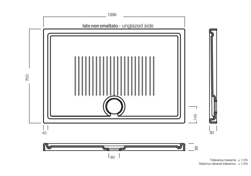 Керамический прямоугольный нескользящий поддон для душа TAMANACO CERAMIC 30 WHITE GLOSSY ARCH-00136845 - Вид №2