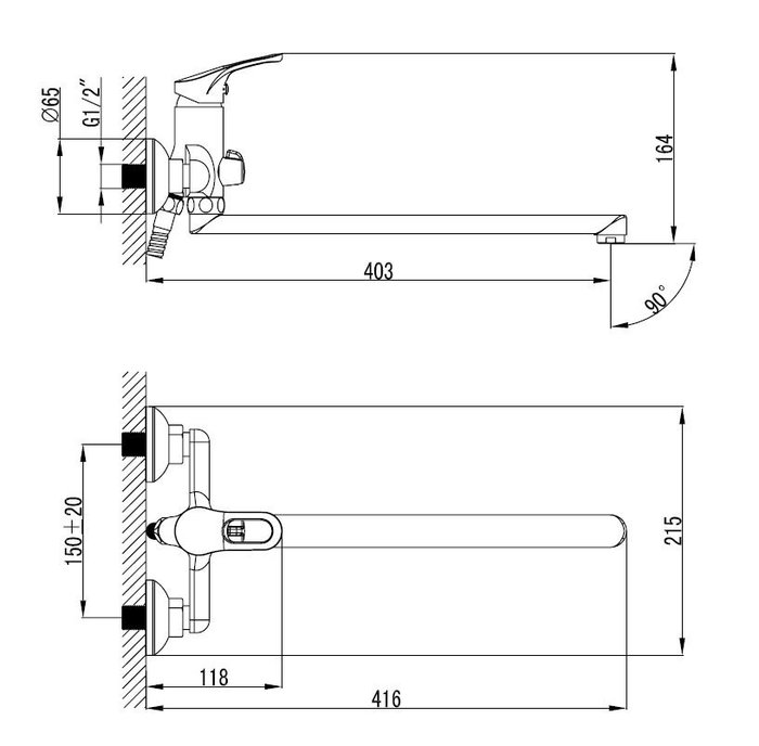 NEVSBLCM10 Milardo Neva Смеситель для ванны с длинным изливом Neva Россия  - Вид №8