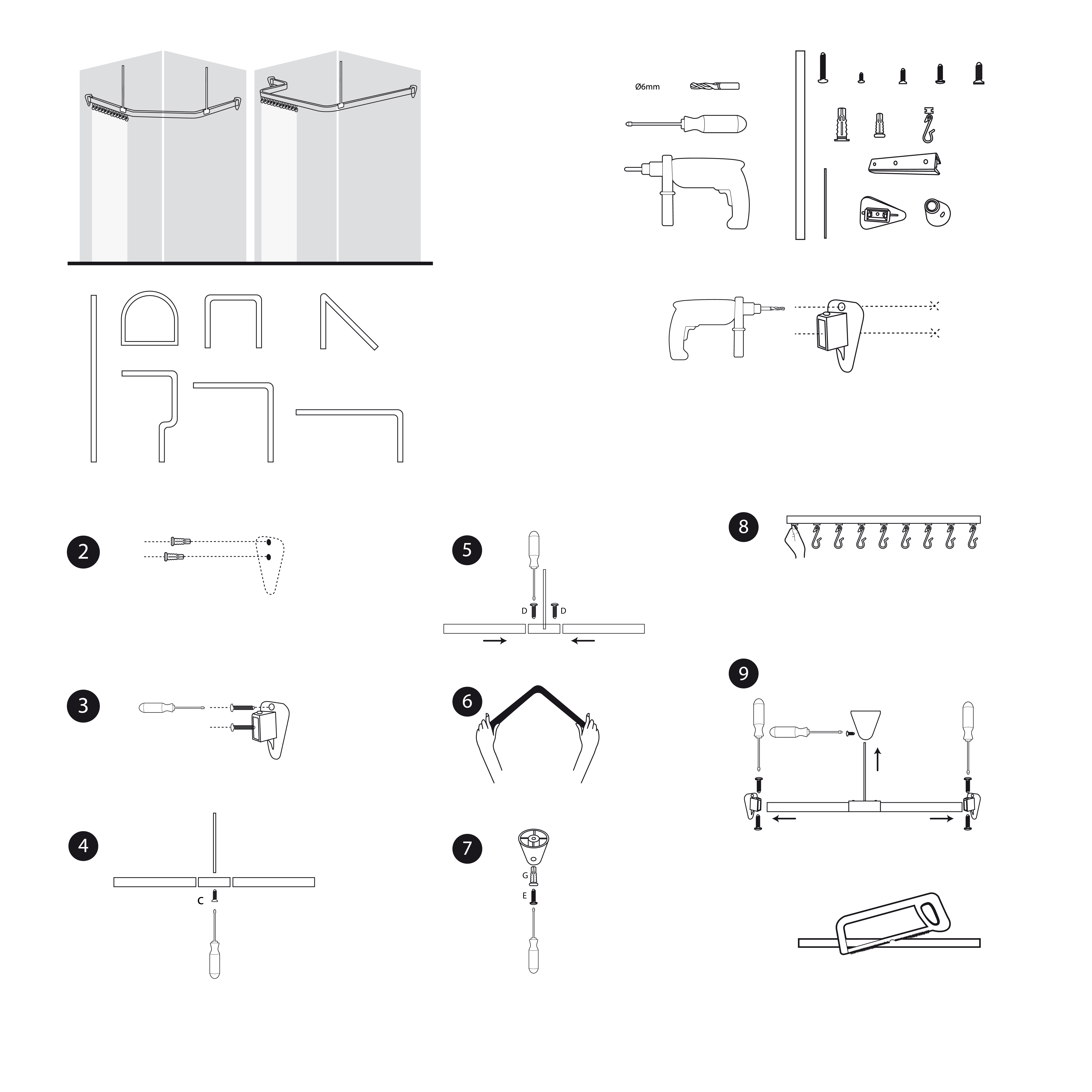 GFmark - Карниз в ванную, угловой, универсальный, белый, с гибкой перекладиной, код: 100011  - Вид №1