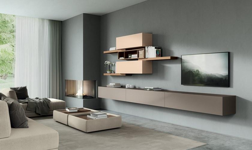 Febal Casa Стена с тумбой под телевизор, облицованная лакированным деревом sun-id-1465037 - Вид №5