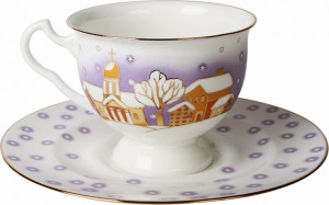 10546196 Императорский фарфоровый завод Чашка чайная с блюдцем "Снегопад" "Айседора" Фарфор костяной