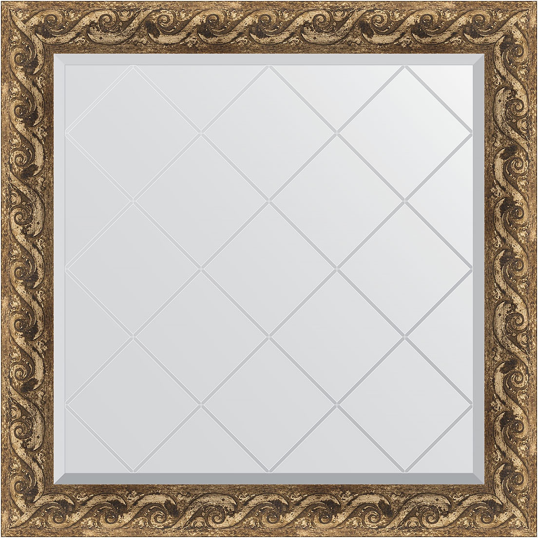 BY 4313 Зеркало с гравировкой в багетной раме - фреска 84 mm EVOFORM Exclusive-G