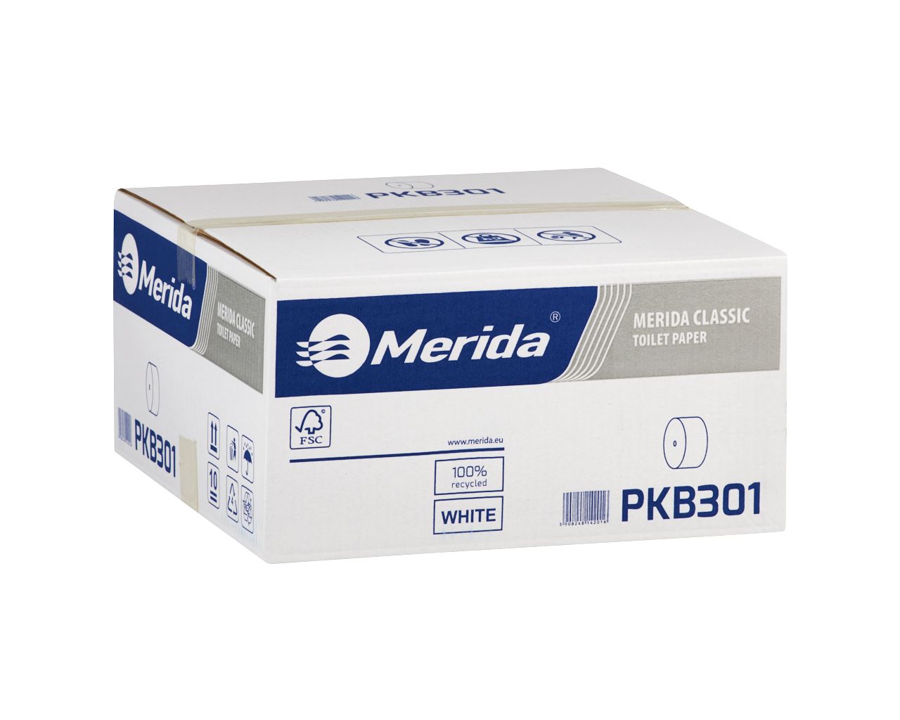 PKB301 Туалетная бумага CLASSIC без гильзы, белая, диаметр 12 см, длина 125 м, однослойная, в картонной упаковке 18 шт. Merida 