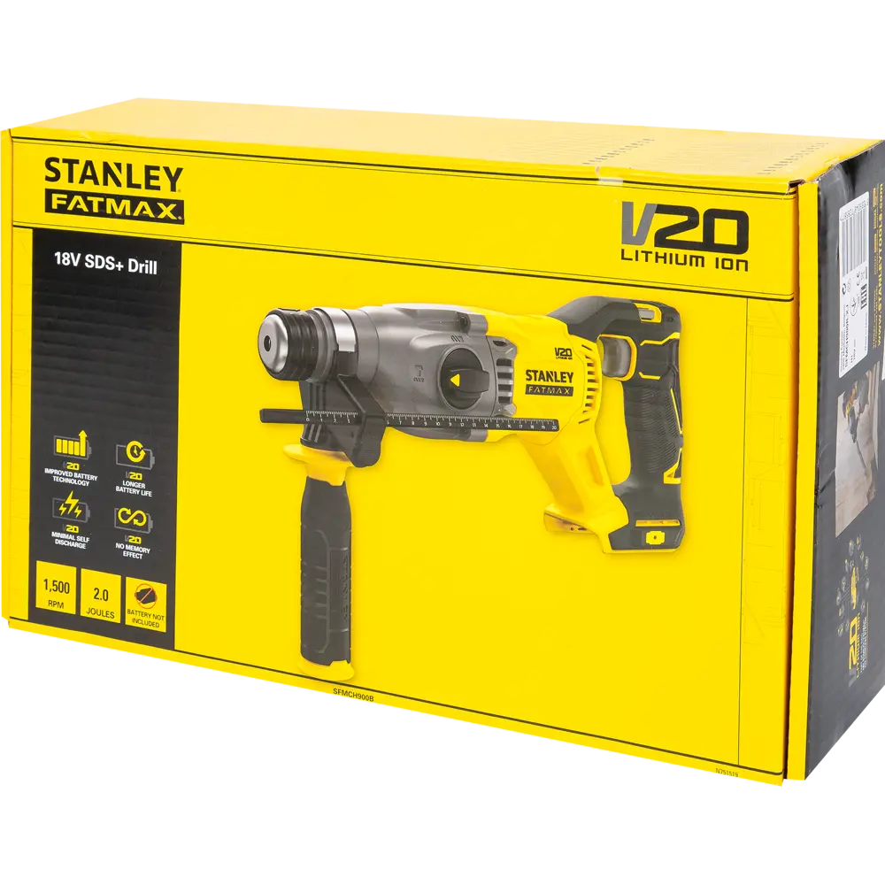 Перфоратор аккумуляторный бесщеточный SDS-plus Stanley Fatmax SFMCH900B-XJ, 18 В Li-Ion, 2 Дж, без АКБ и ЗУ STLM-2192253 - Вид №5