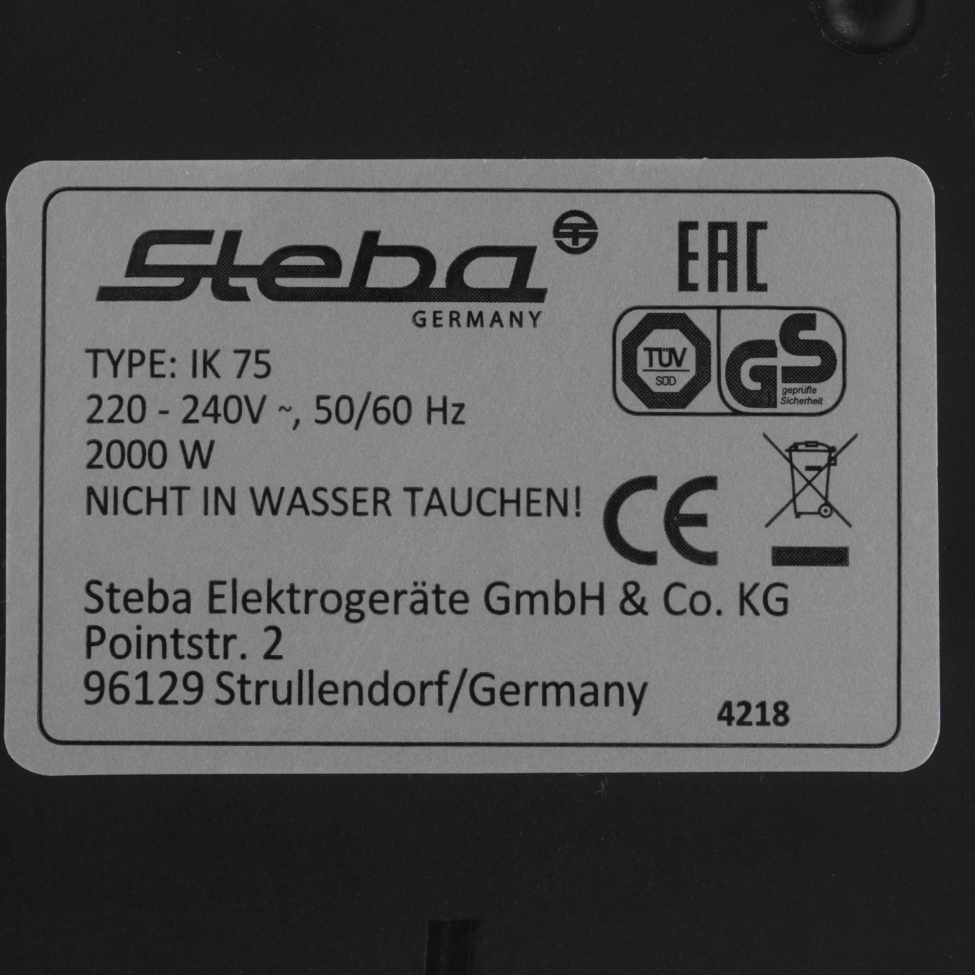 8138920 Плита компактная электрическая Steba IK 75 черный STDN-0082044 - Вид №4