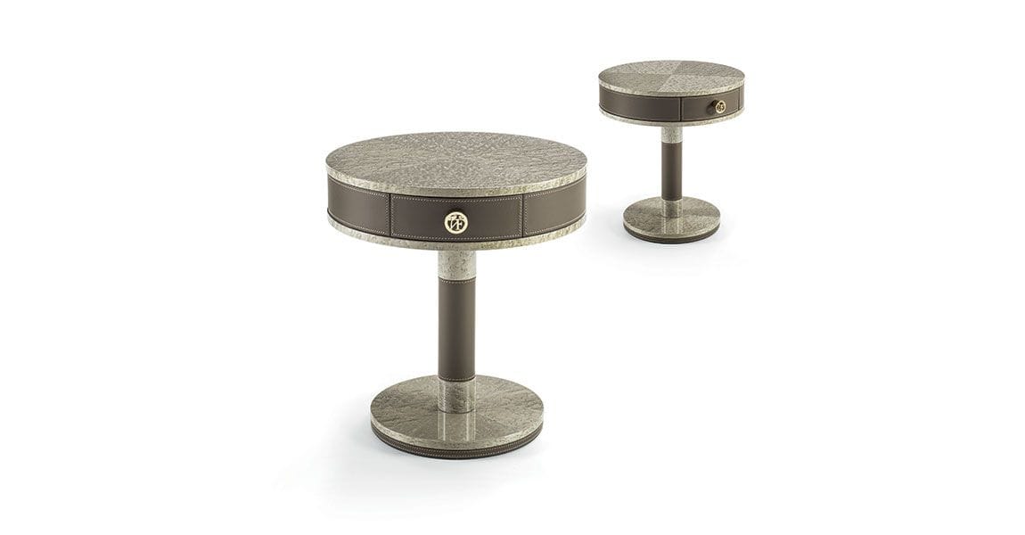 Круглый деревянный и кожаный журнальный столик Vittoria Frigerio Salis ARCH-00122238