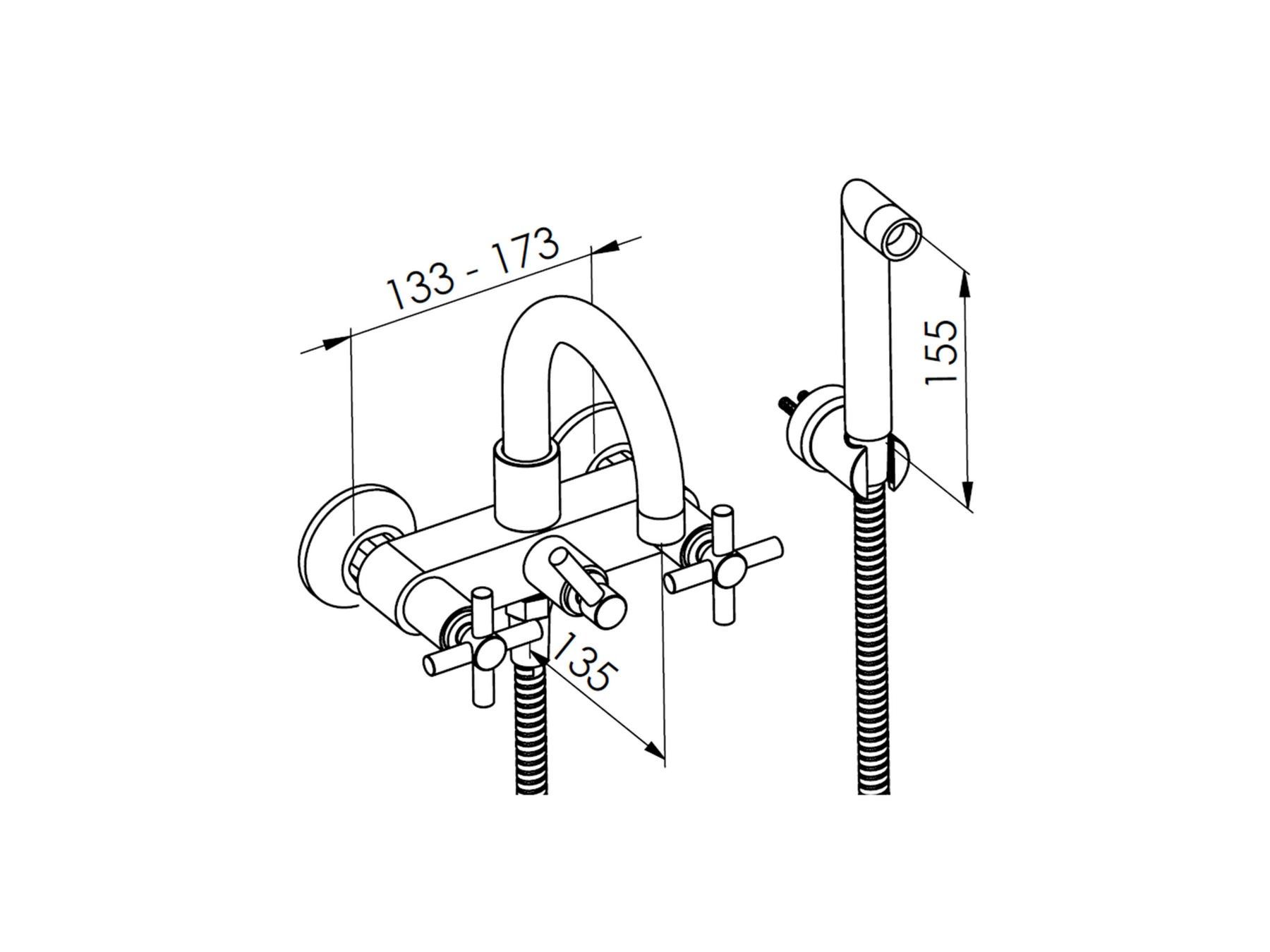 Настенный смеситель для ванны с 2 отверстиями и ручным душем rvb SULLY ARCH-00104465 - Вид №2