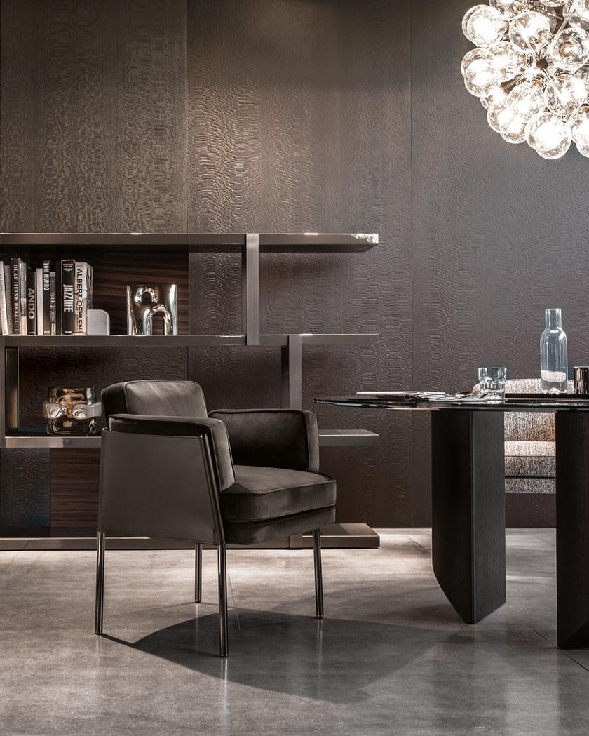 Minotti Стул из ткани и кожи с подлокотниками Shelley sun-id-1346255 - Вид №1