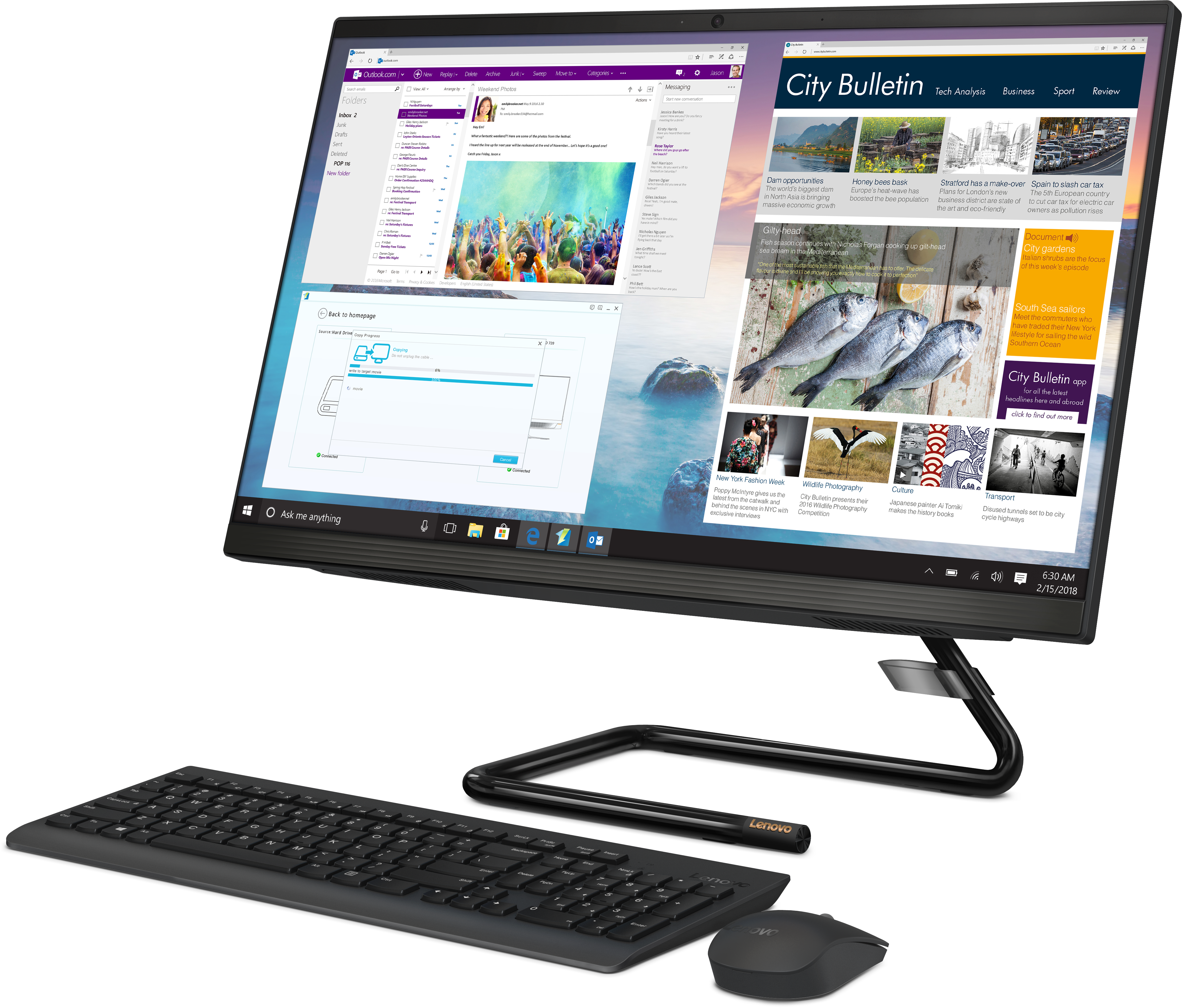 F0E7003RRK ideacentre aio a340-24igm 23.8"(1920x1080 ips)/intel celeron j4025(2ghz)/4096mb/512ssdgb/dvdrw/int:intel uhd graphics 600/bt/wifi/war 1y/5.87kg/black/dos + клавиатура, мышь usb Lenovo Santreyd  - Вид №2