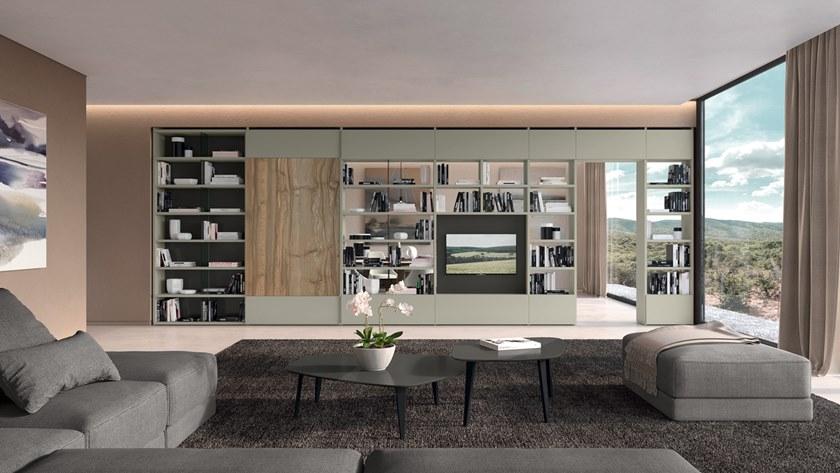 Febal Casa Книжный шкаф-разделитель из дерева и стекла с подставкой под телевизор sun-id-1451269 - Вид №4